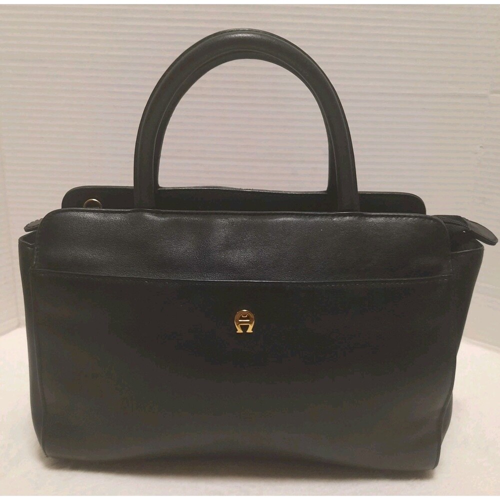 Etienne Aigner Black Satchel with Gold Accent